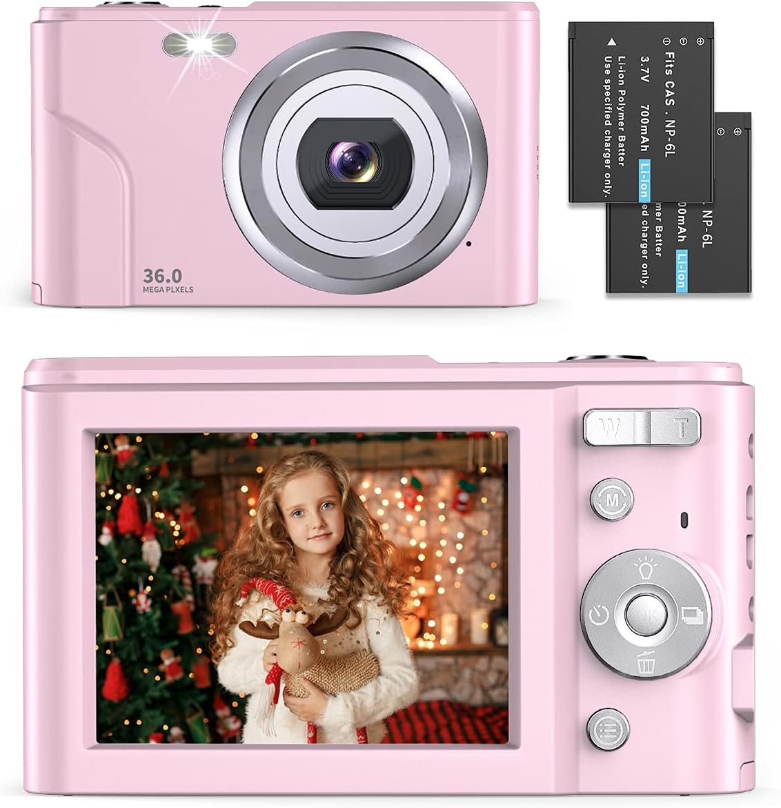 Pink Compact Digital Camera 1080P 36.0 Mega Pixels 16X Digital Zoom, 2 Batteries, Pack of 2 R90848