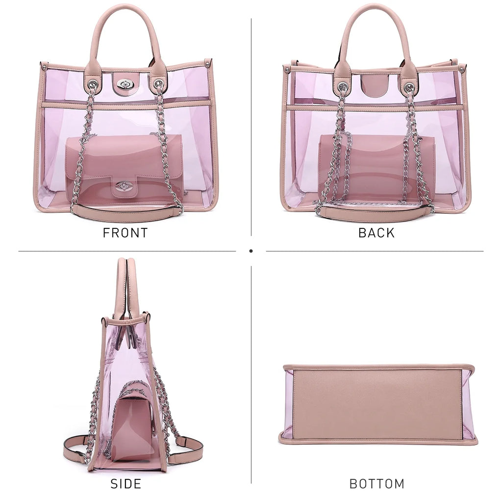 Large Clear PVC Tote Handbag 2 Pcs Bag Set Y196