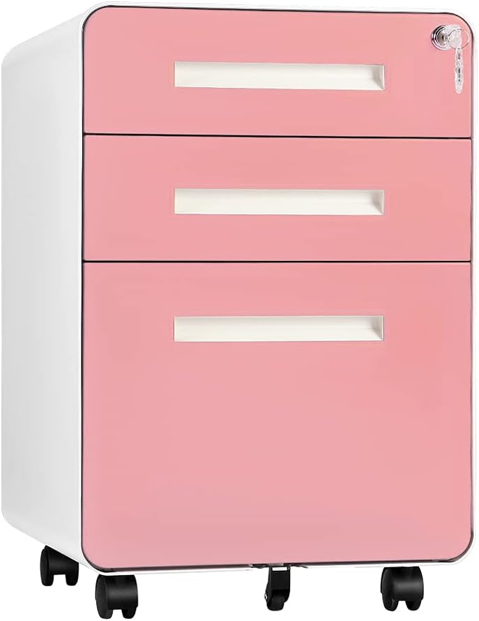 3 Drawer Mobile Metal File Cabinet with Lock (Black) Z596