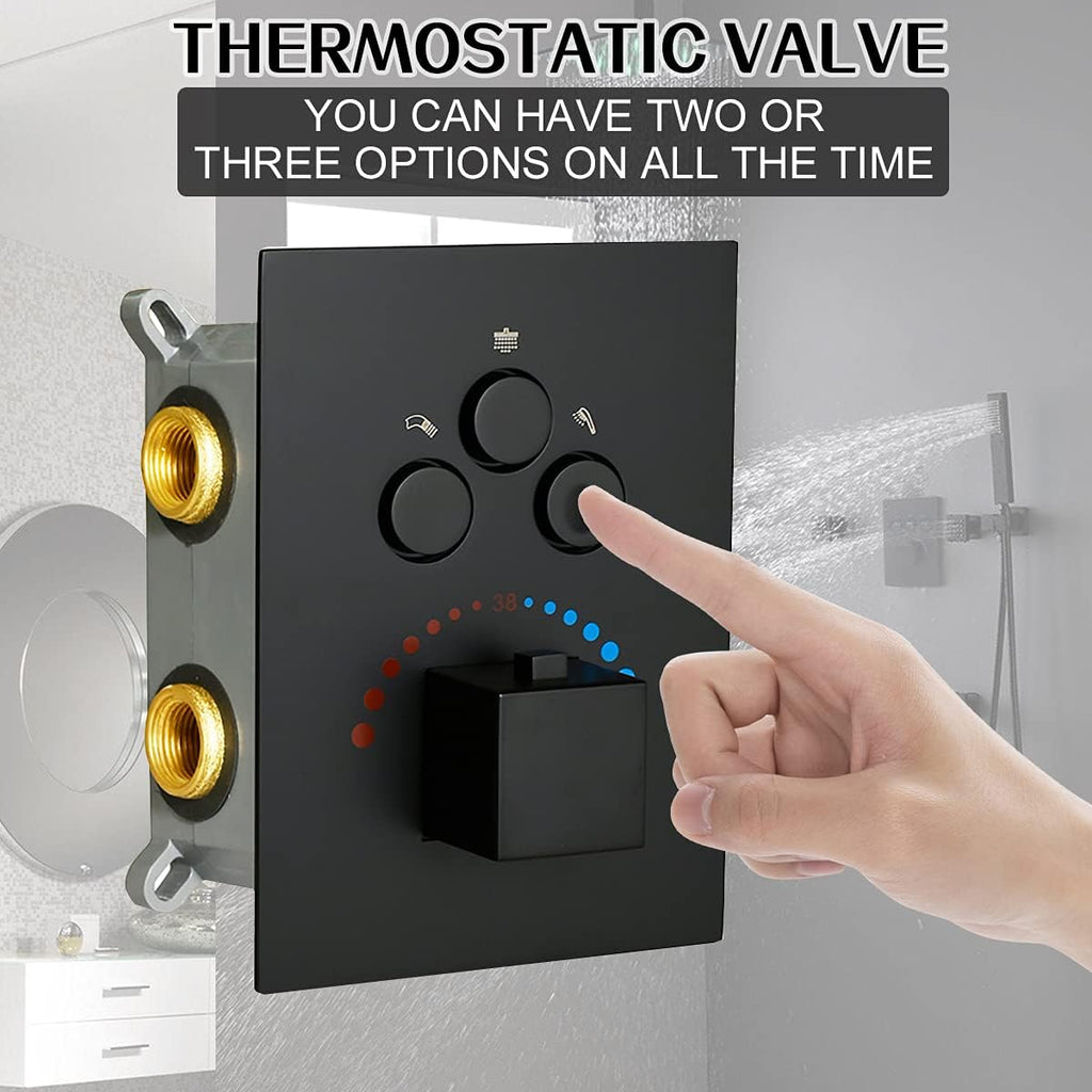 Matte Black 3-Way Thermostatic Shower Diverter Mixer Valve Trim N431