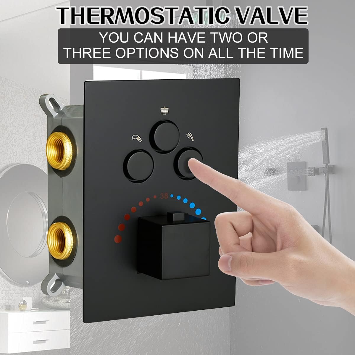 Matte Black 3-Way Thermostatic Shower Diverter Mixer Valve Trim N431