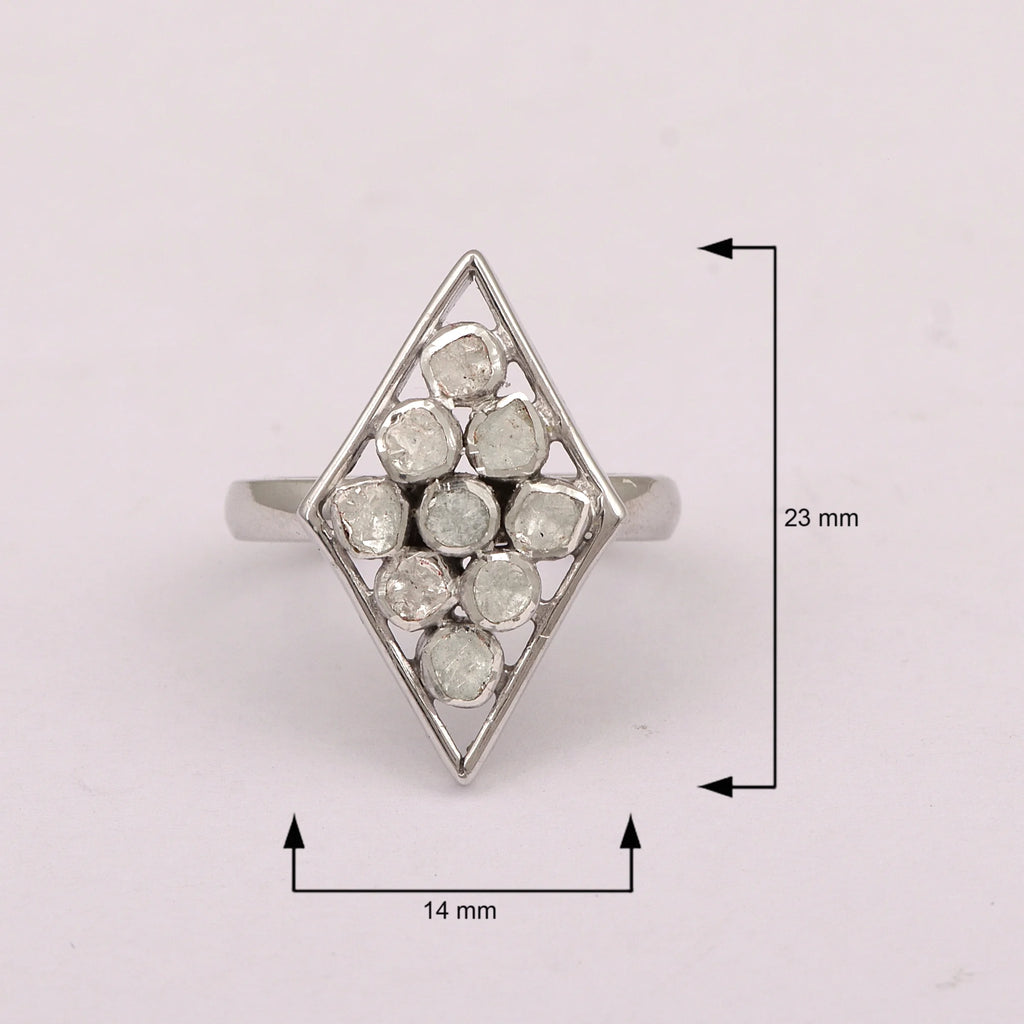 0.75 CTW Natural Diamond Polki Rhombus Ring 925 Sterling Silver Jewelry Y577428