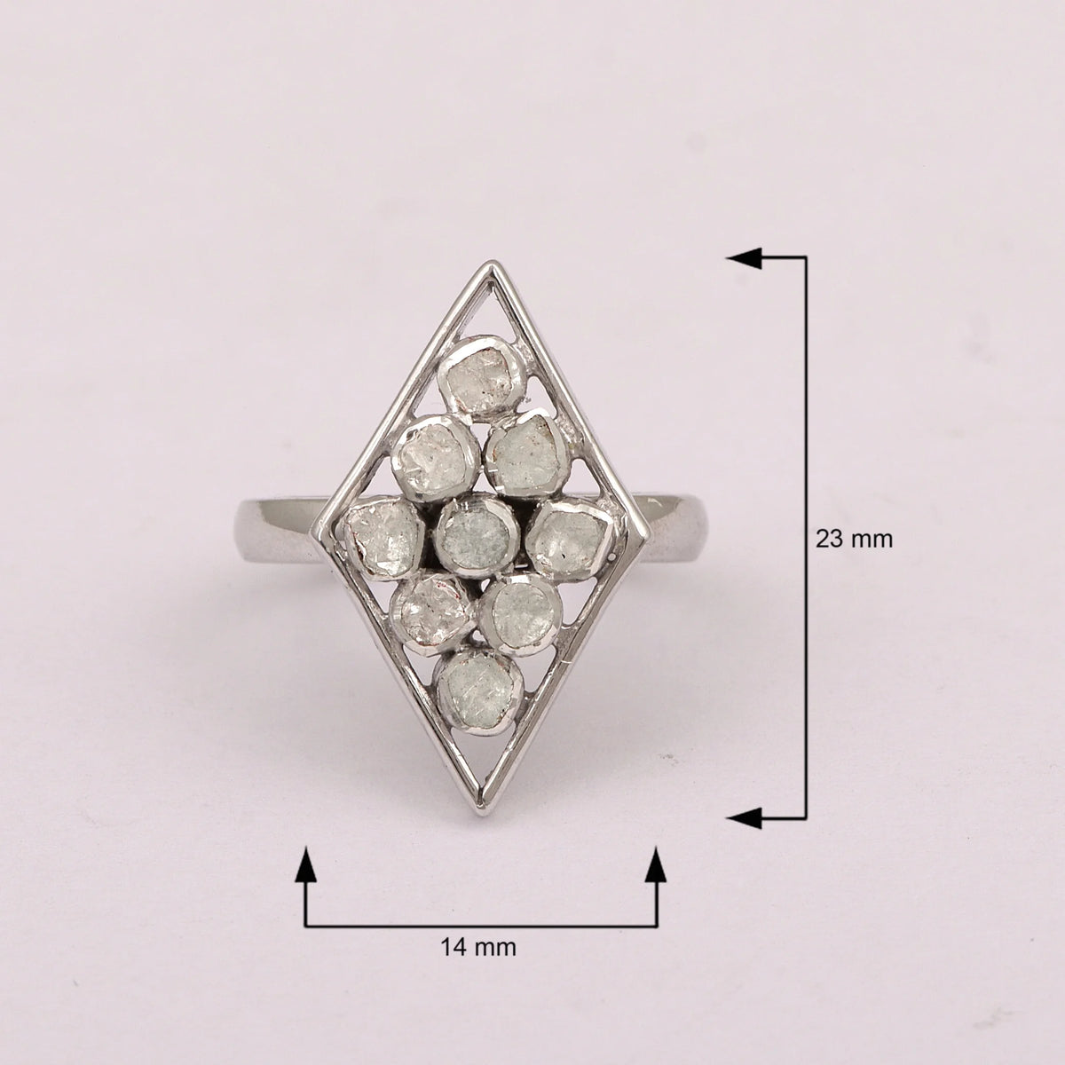 0.75 CTW Natural Diamond Polki Rhombus Ring 925 Sterling Silver Jewelry Y577428