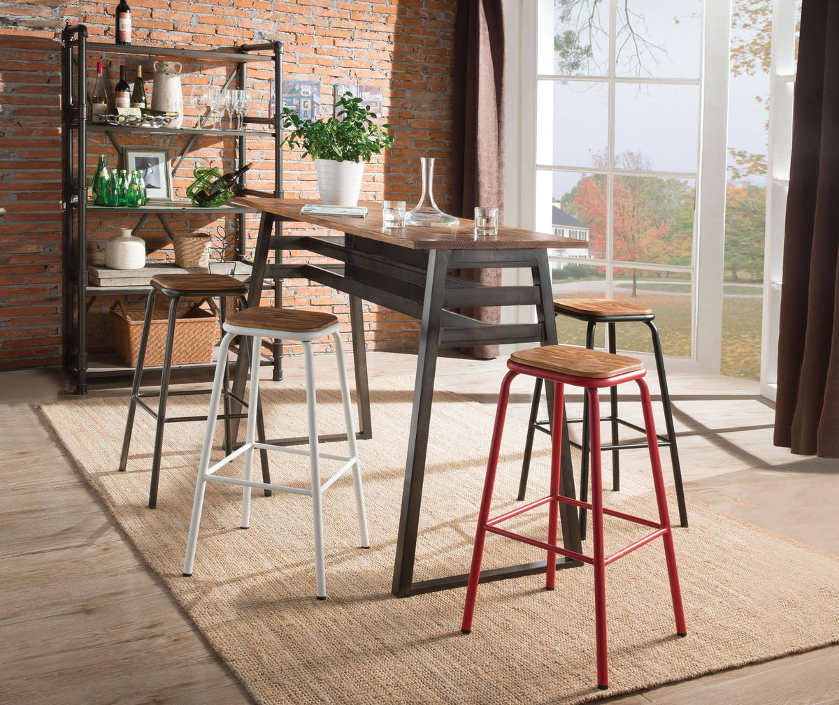Natural & Black Bar Stool Set of 2 J5954