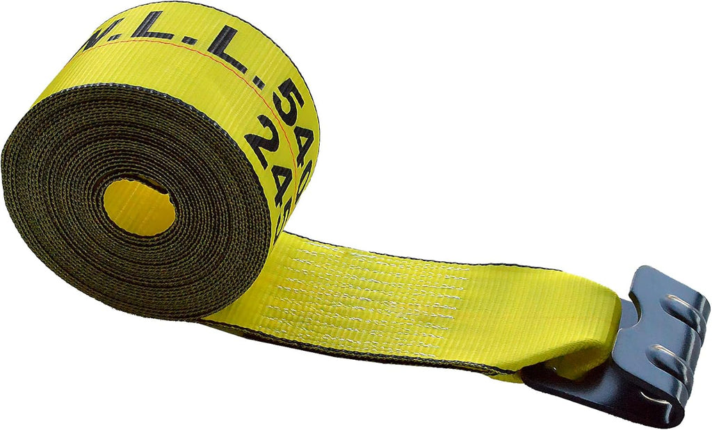 Yellow 4 x 30' Heavy Duty Tie-Down Winch Strap with Flat Hooks O215469