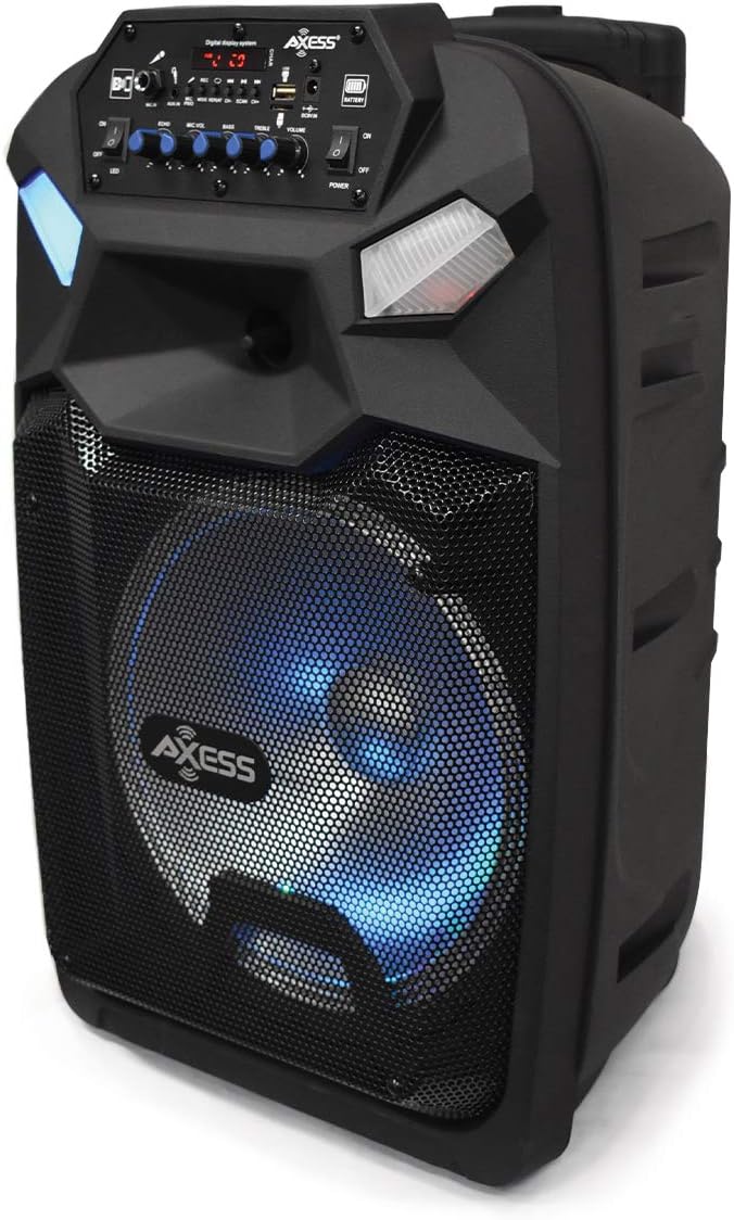 Portable PA Speaker System with Wired Microphone, 12 Wireless Bluetooth Speaker with Rechargeable Battery and Party LED Lights W710