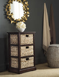 Distressed Black 3 Wicker Basket Storage Side Table C1922