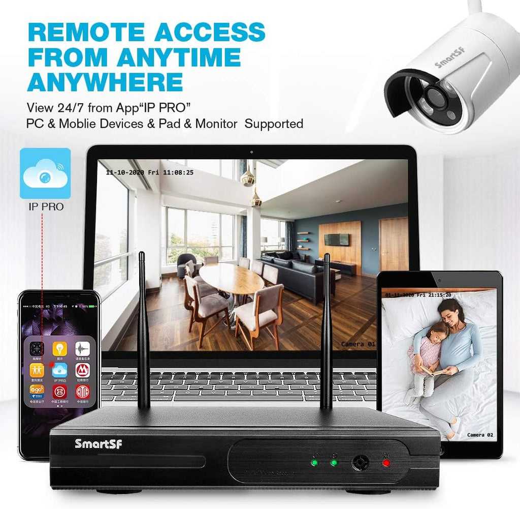 Wireless Security Camera System with 4 Weatherproof Indoor Outdoor IP Camera with 65Ft Night Vision B566