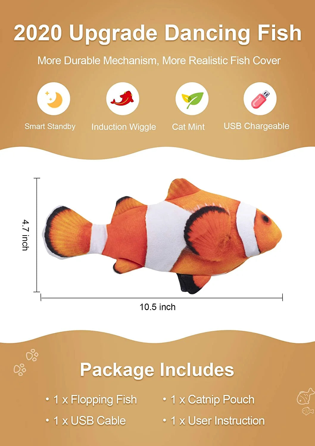Electric Flopping Fish 10.5" Plush Cat Toy O69514