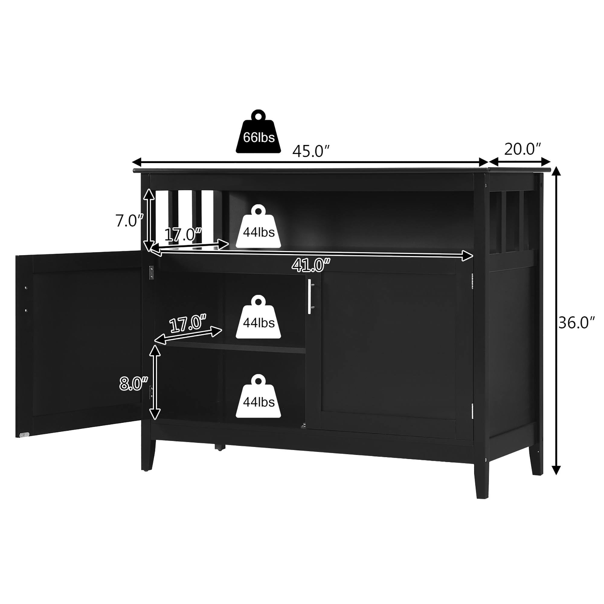 Black 2 Doors Kitchen Sideboard Cabinet Z312