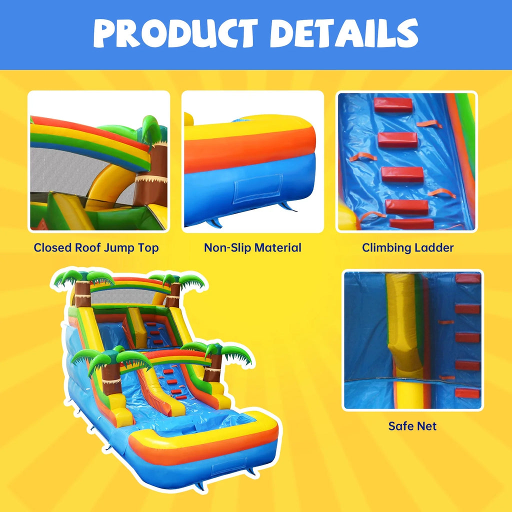 21 ft Inflatable Water Slide with Air Blower, Climbing Wall, Splash Pool L99252