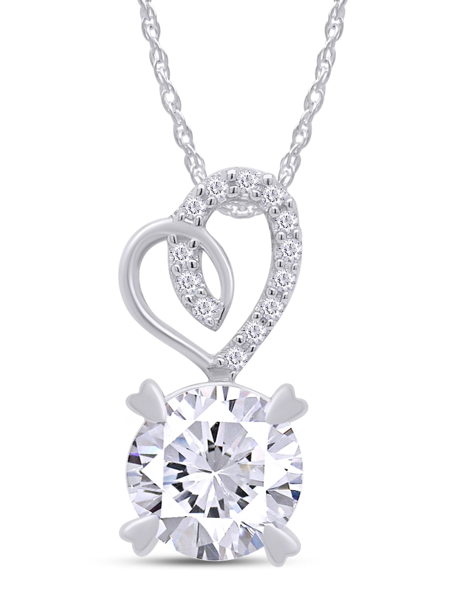 14K Solid White Gold 1 Carat Round Moissanite Necklace Y65422
