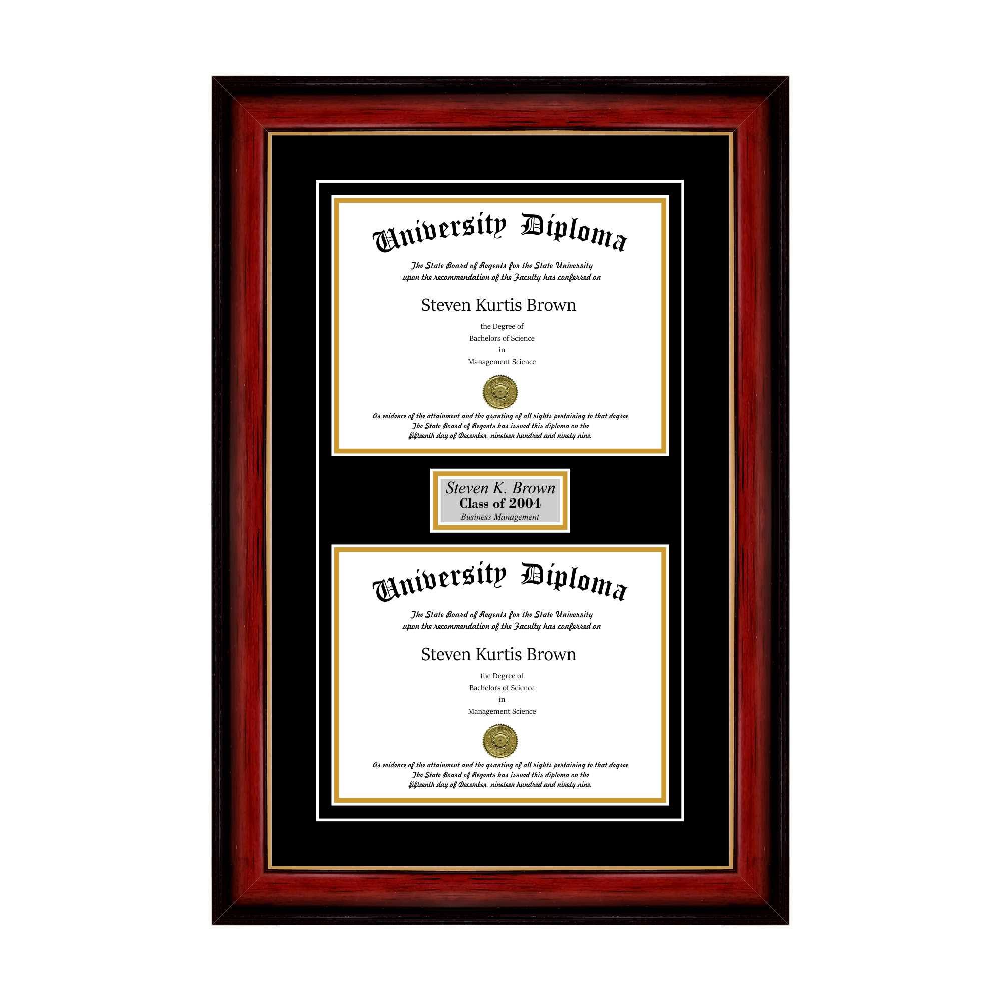 Double Diploma Frame with Double Matting for 8.5x22 x 11x22 Tall Diploma with Mahogany D837105