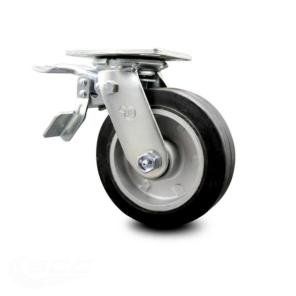 6” Rubber on Alum Swivel Caster with Total Lock Brake I9242