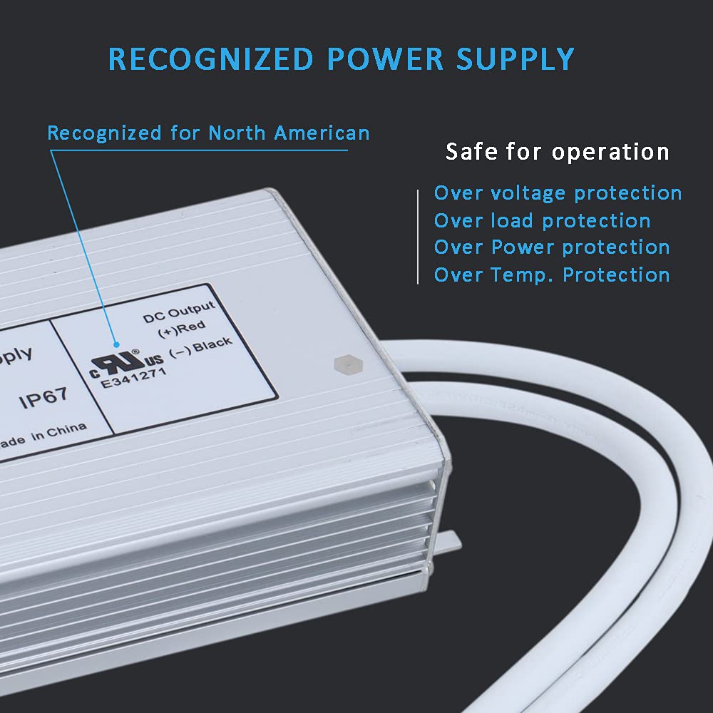 12V 200W Low Voltage Transformer IP67 Waterproof LED Driver Power Supply 200 Watts Adapter 110V AC to 12V DC Pack of 2 B261133