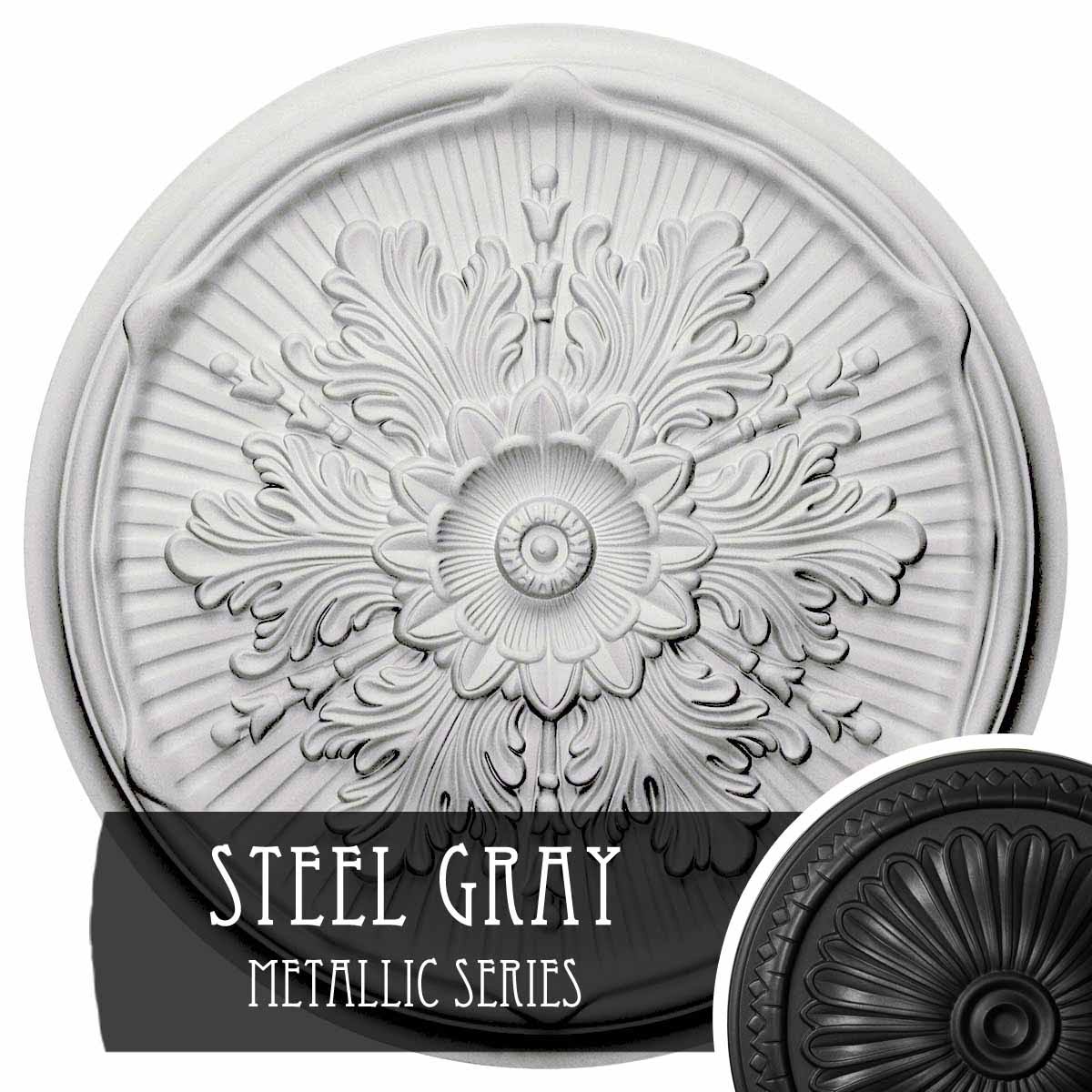 21 inch x 2 inch Hand-Painted Steel Gray Ceiling Medallion S197