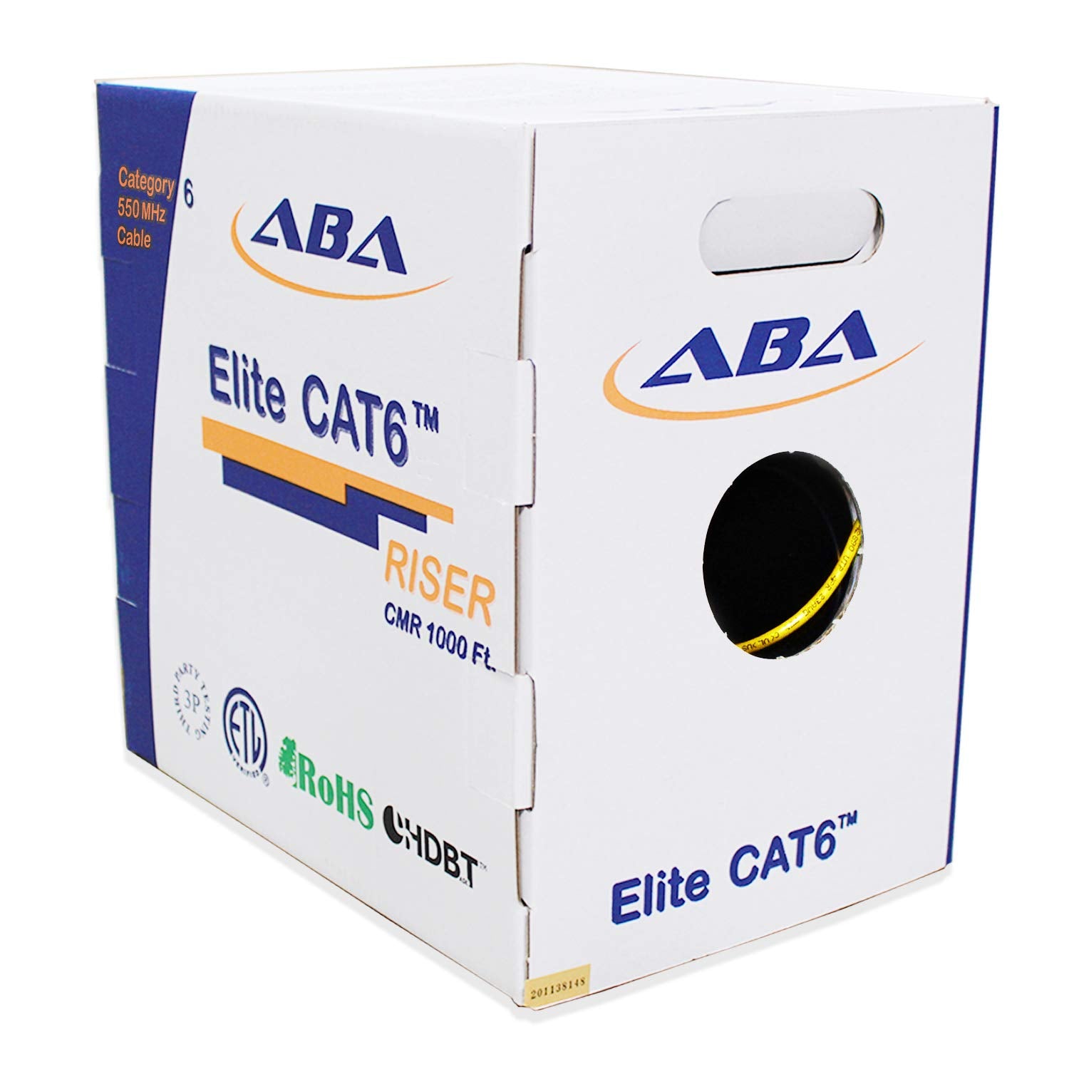 Cat6 Riser Ethernet Cable 1000ft Blue UTP 23AWG Solid Bare Copper Q4788