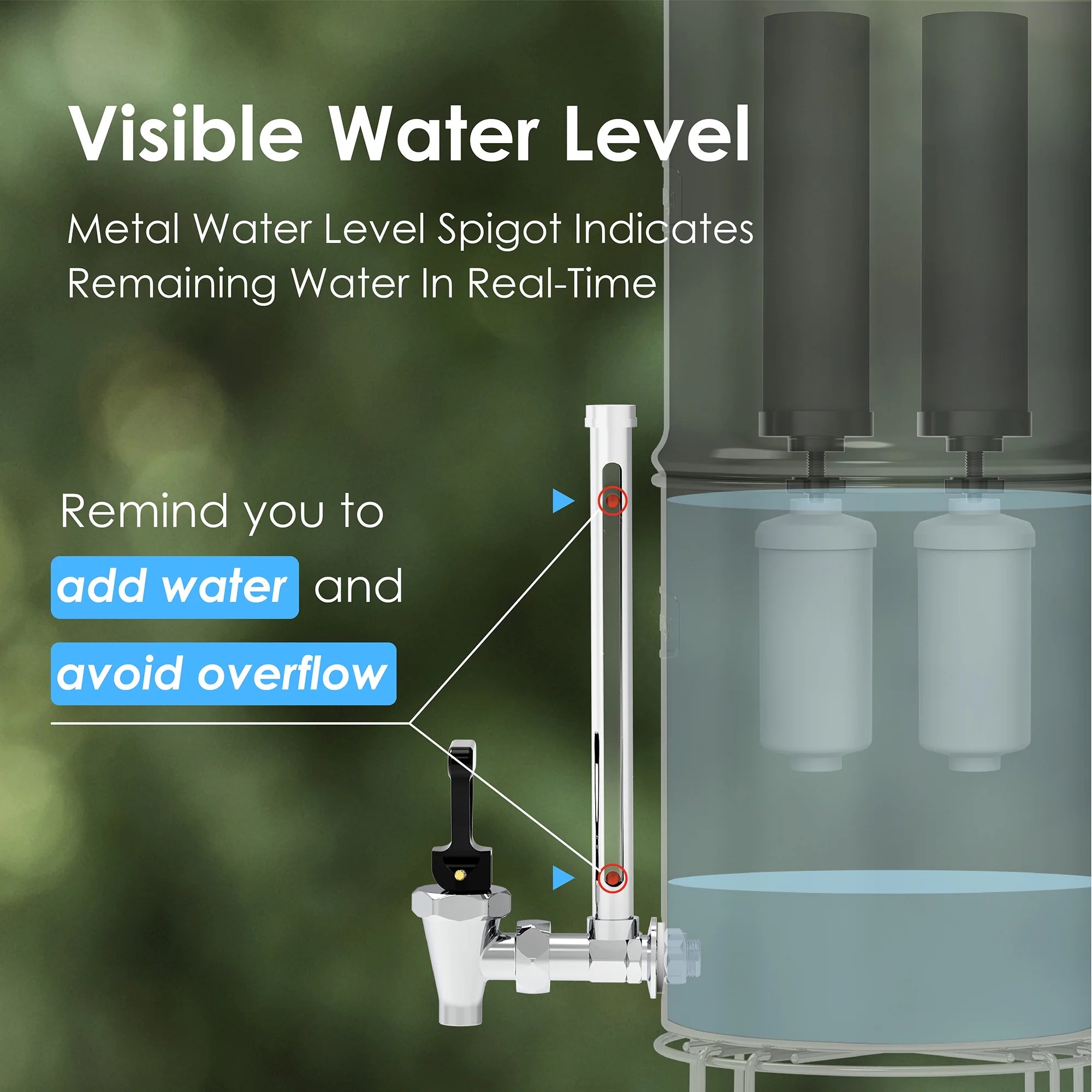 Stainless-steel Gravity-fed Water Filter System with 2 Filters and Stand U85391