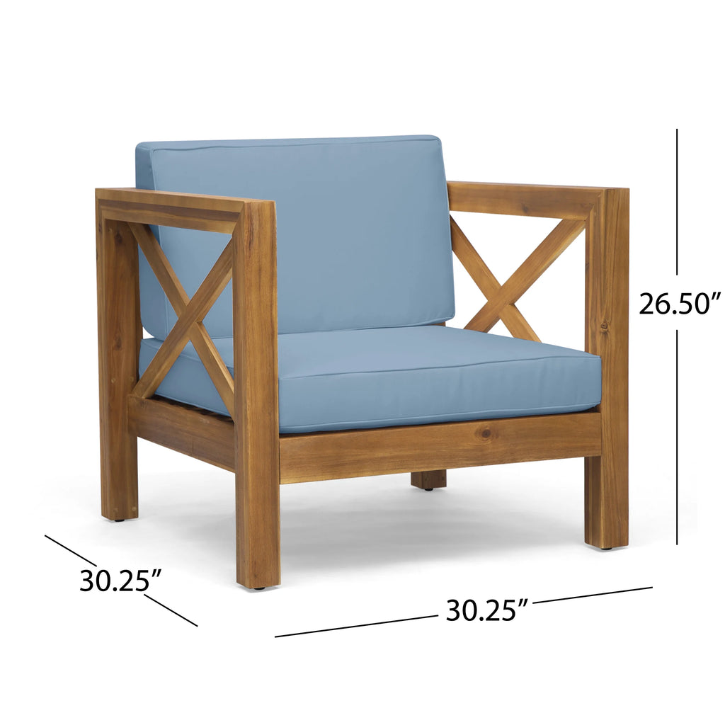 Teak and Blue Acacia Wood 5 Seater Sofa Chat Set X61835