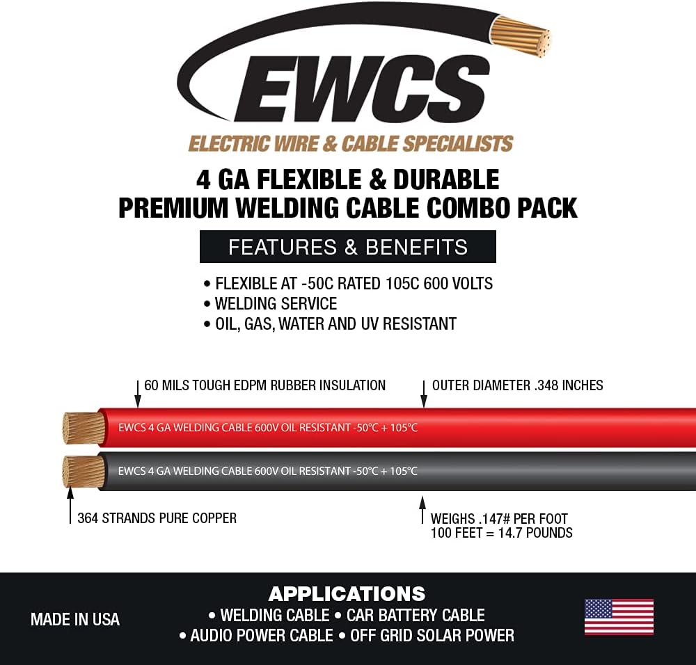 15 Feet Black Red 100% Copper Welding Cable 600 Volt X110019