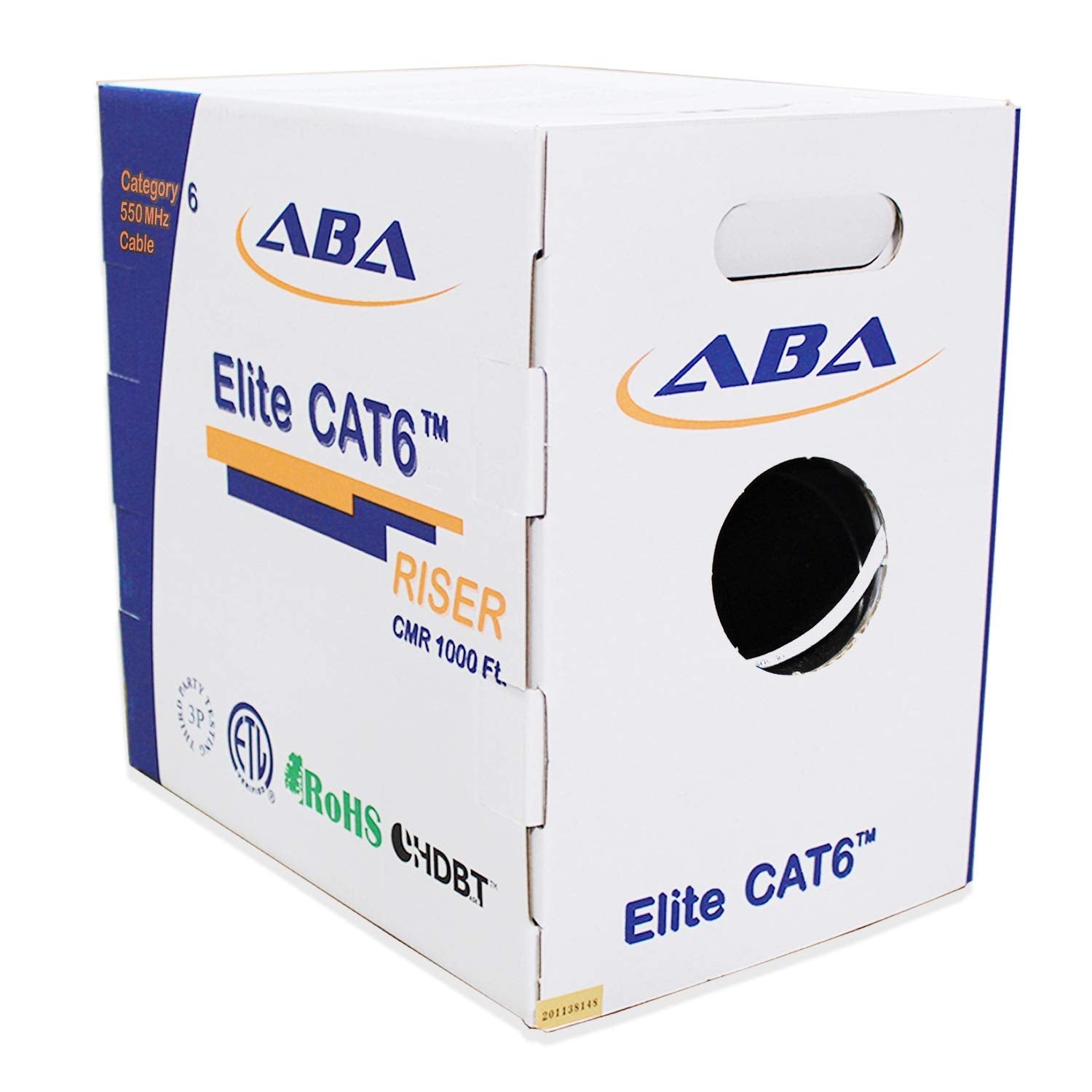 Cat6 Riser Ethernet Cable 1000ft Blue UTP 23AWG Solid Bare Copper Q4788