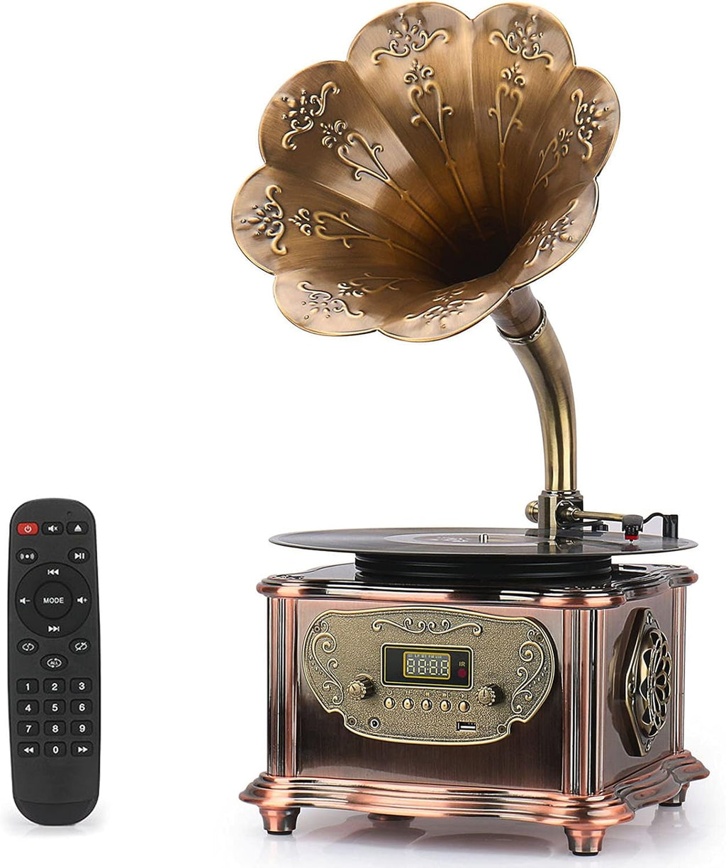 Wood Vintage Retro Phonograph Turntable Wireless Speaker with FM Radio I698