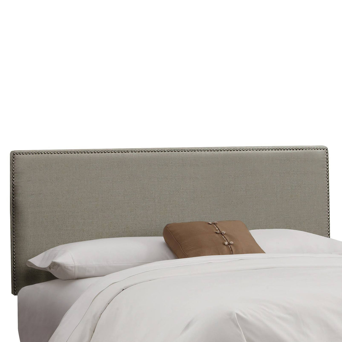 Gray Linen Headboard with Pewter Nailbuttons A1673
