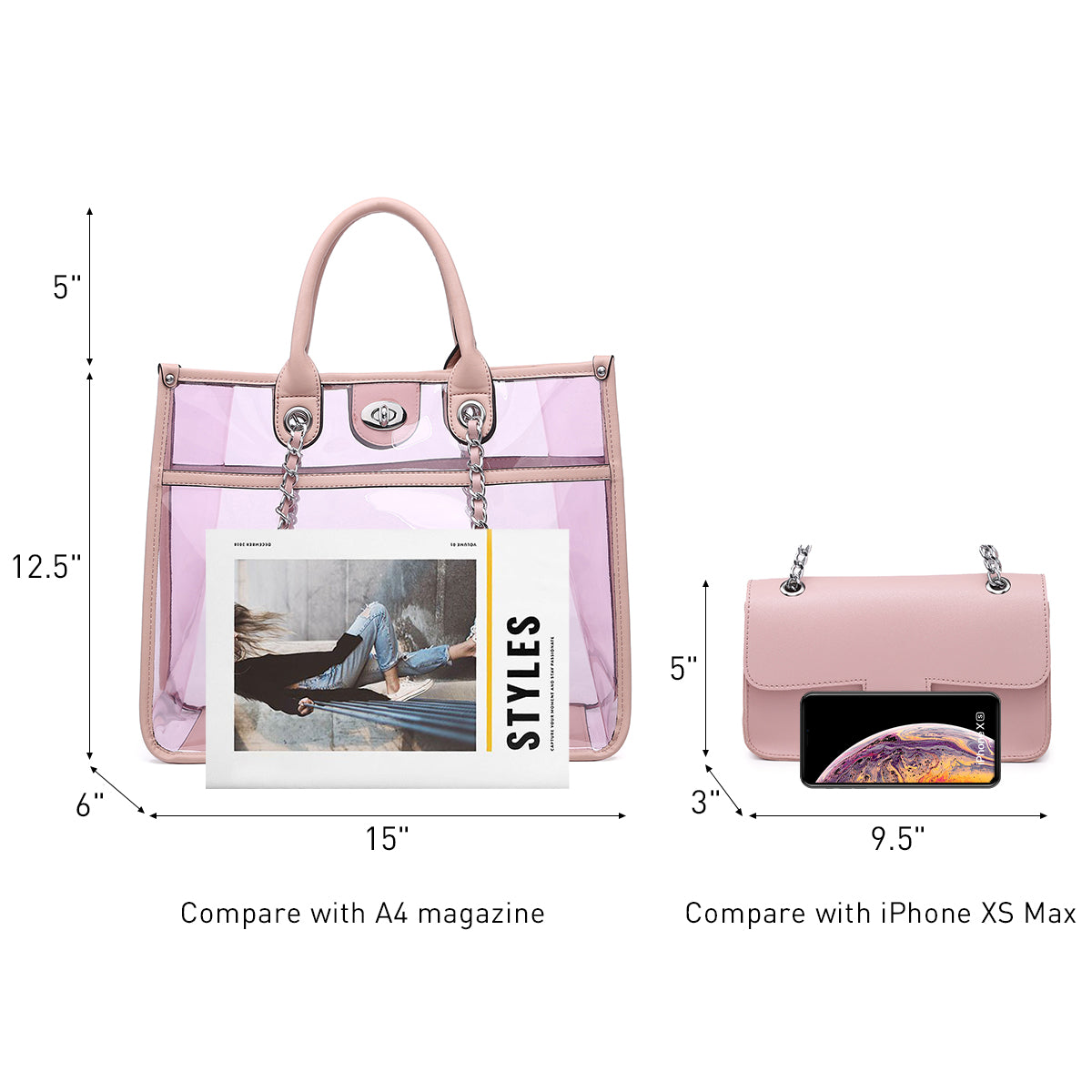 Large Clear PVC Tote Handbag 2 Pcs Bag Set Y196
