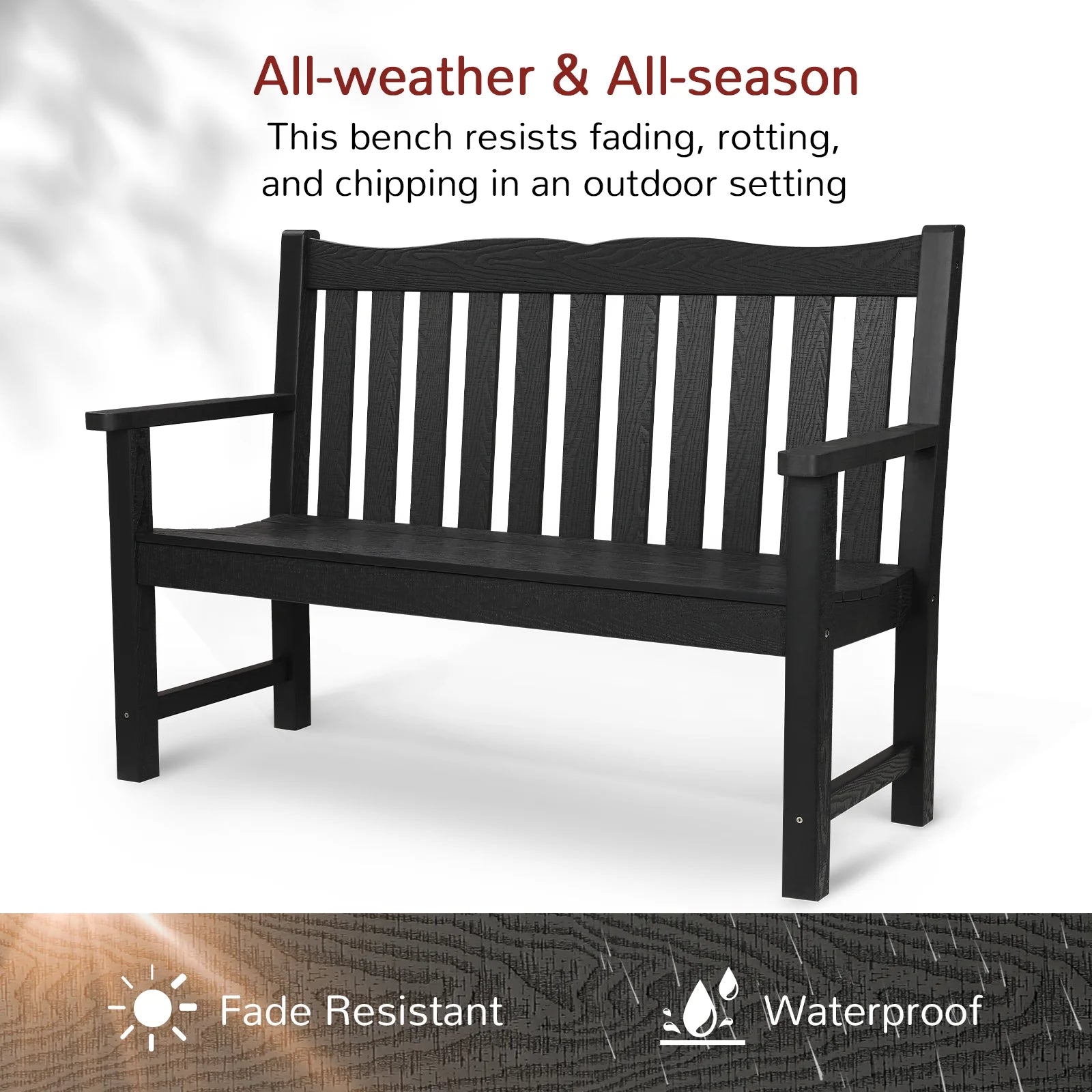 Black Two Person Outdoor Garden Bench with Armrest A468950