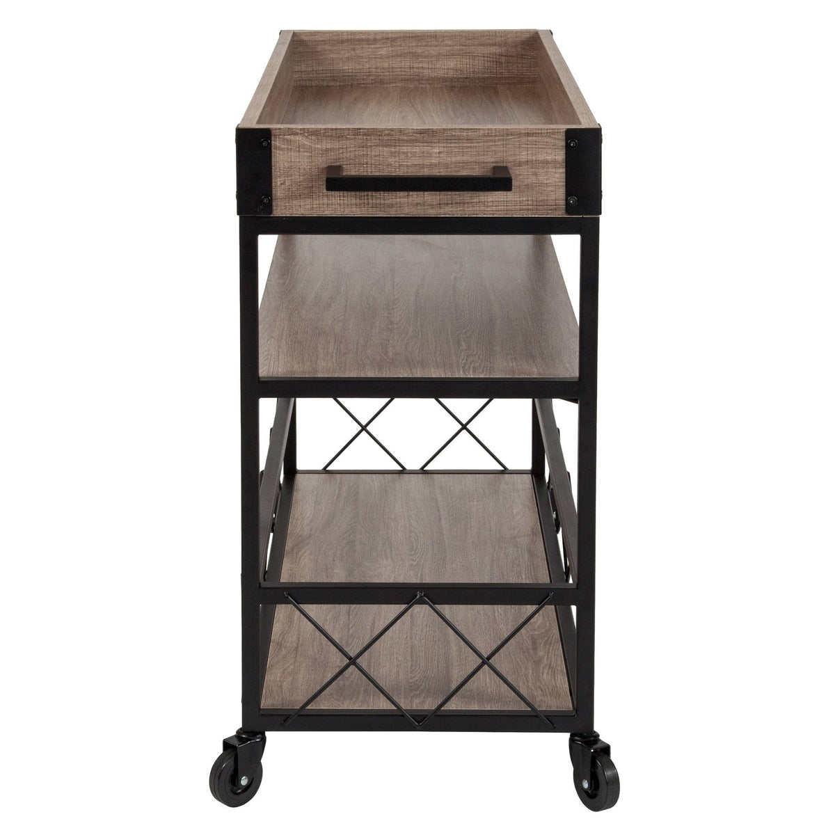 Light Oak Wood Kitchen Bar Cart with Stemware Rack and Locking Casters I6458
