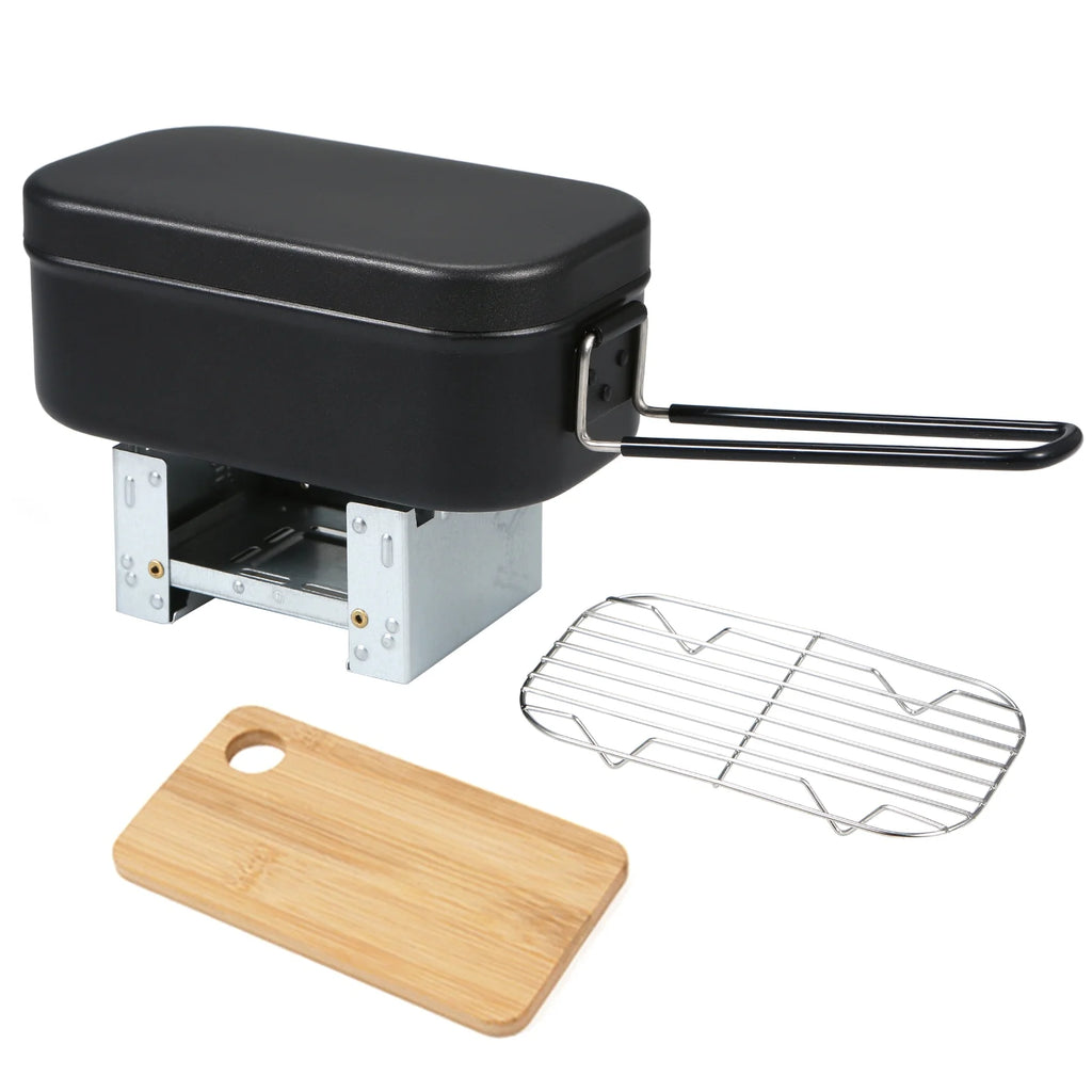 4pcs Cookware Mess Kit 800ml Camping Lunch Box with Steaming Rack Cutting Board B921803