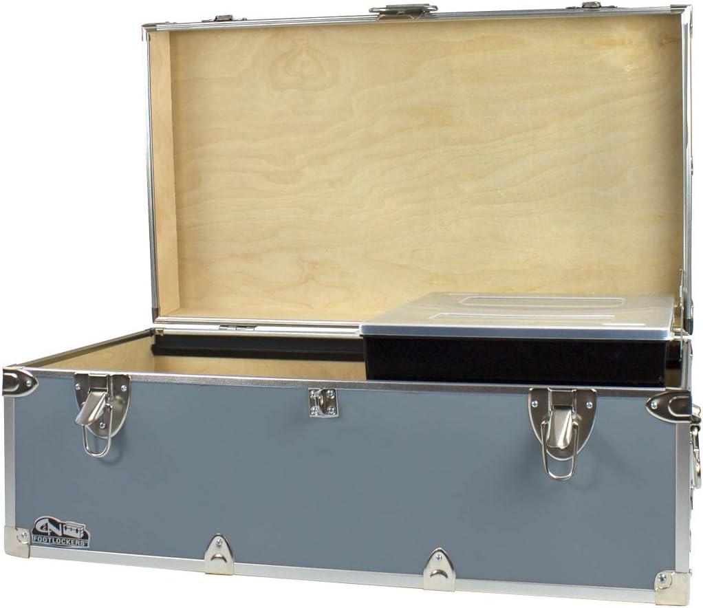 Gray Footlocker Storage Chest with Organizer Tray F2850