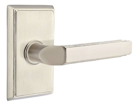 French Antique Brass Privacy Lever with Rectangular Rose U170629