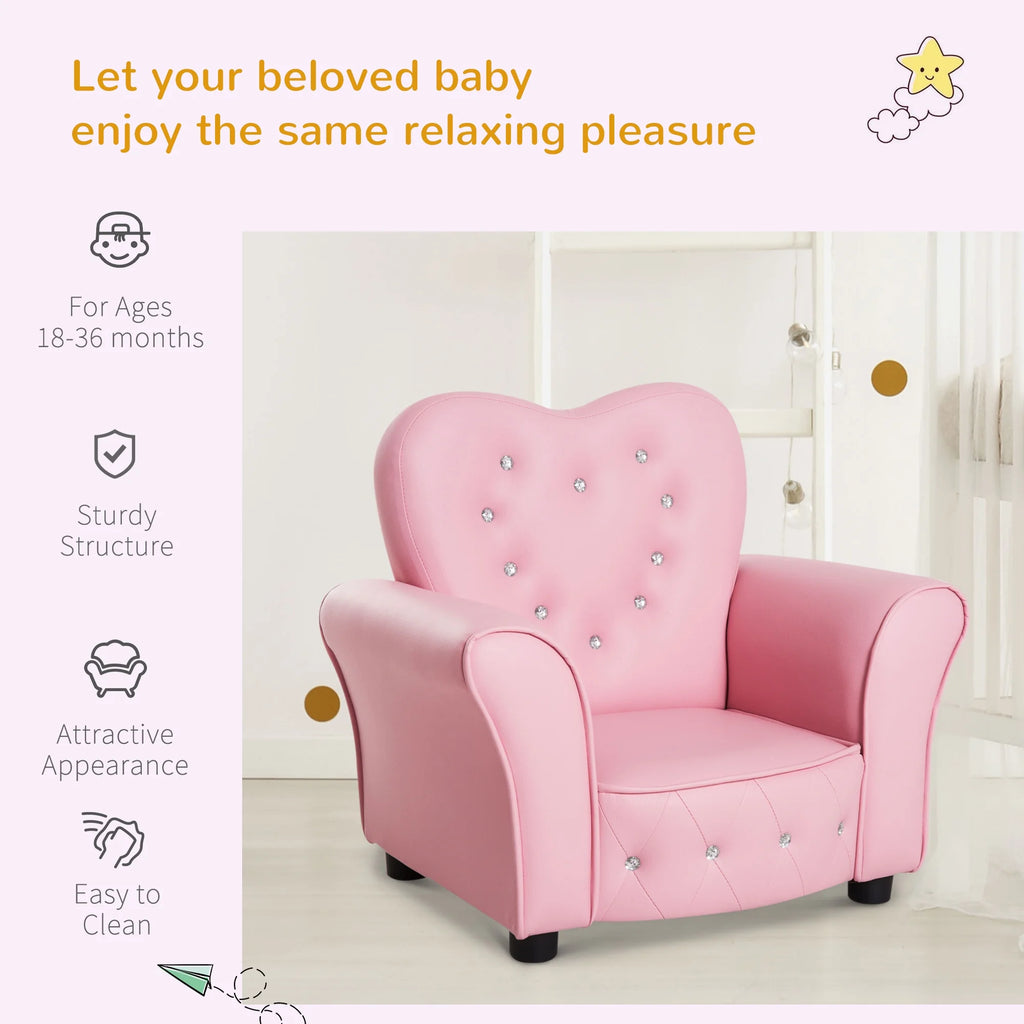 Pink Tufted Upholstered Kids Sofa Chair W49243