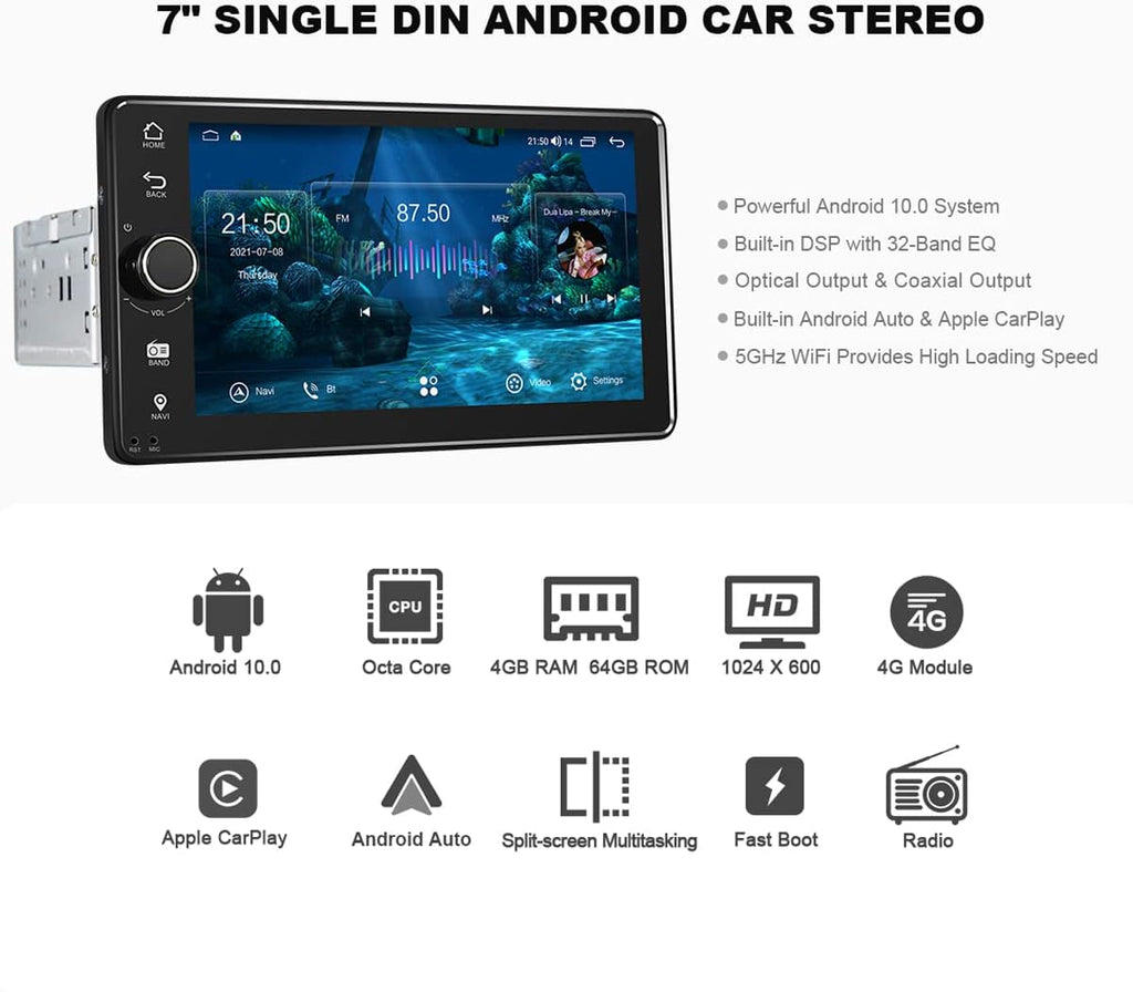 7" Single Din Car Stereo Touch Screen Car Radio I831