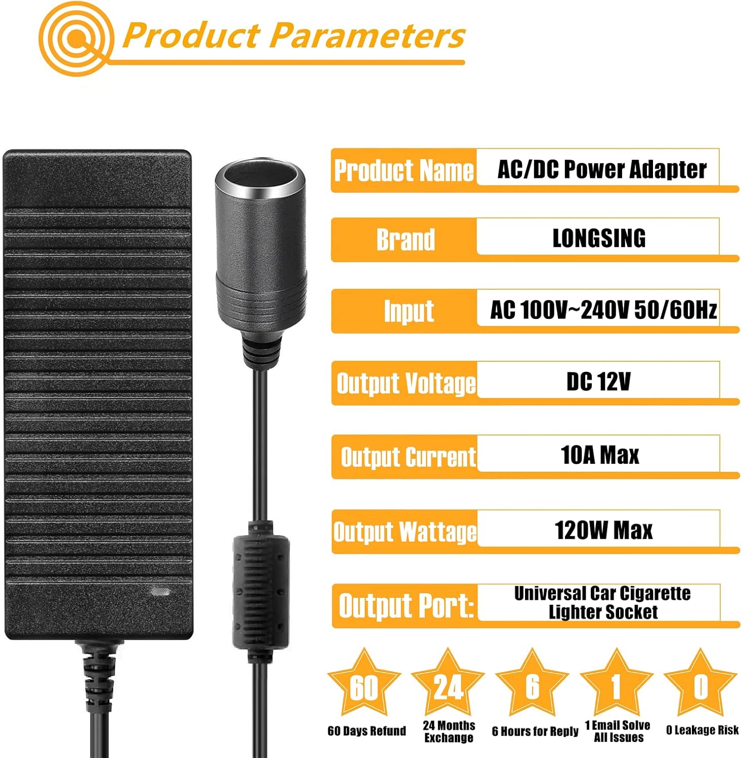 12V Car Plug to Wall Plug Adapter 10A, 100V~240V to 12V 120W Cigarette Lighter Adapter T23930