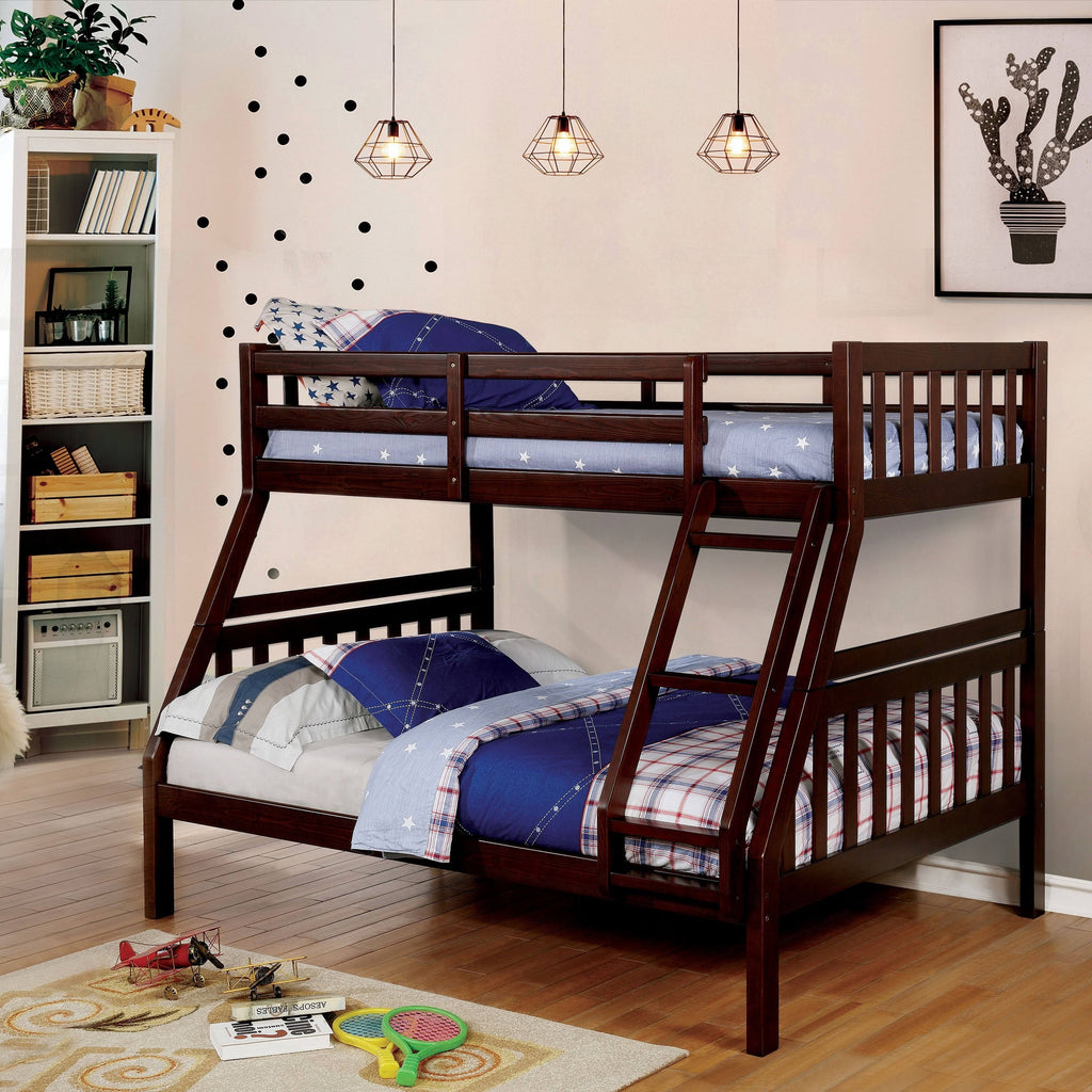 Dark Walnut Solid Wood Slatted Bunk Bed Twin Over Full E520