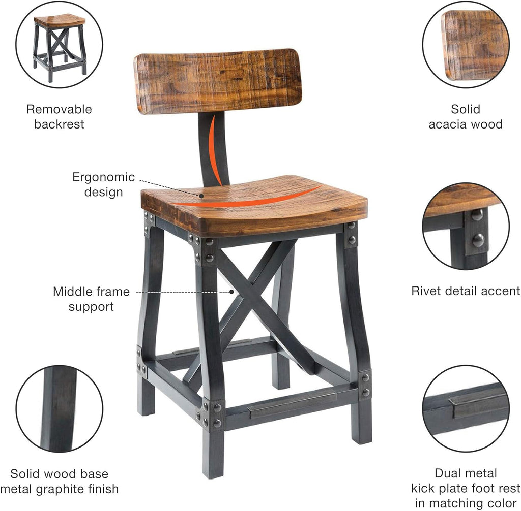 Amber Solid Wood Counter Stool with Removable Backrest A96966