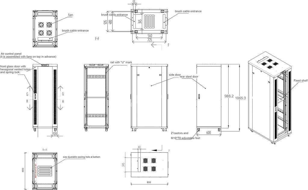 32U 39-Inch Deep Server Rack Cabinet with LCD Screen, Thermostat, PDU, Casters, 4 Fans, Shelf E4417