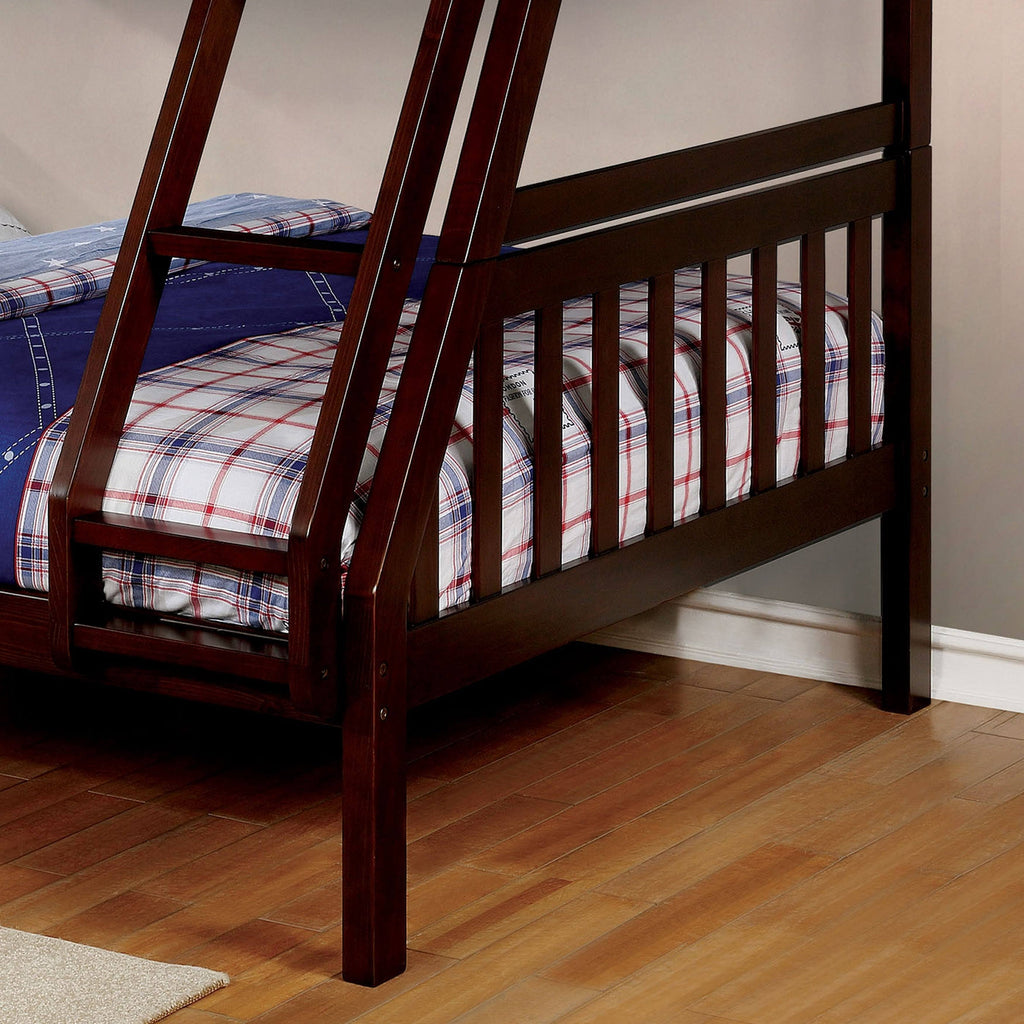 Dark Walnut Solid Wood Slatted Bunk Bed Twin Over Full E520