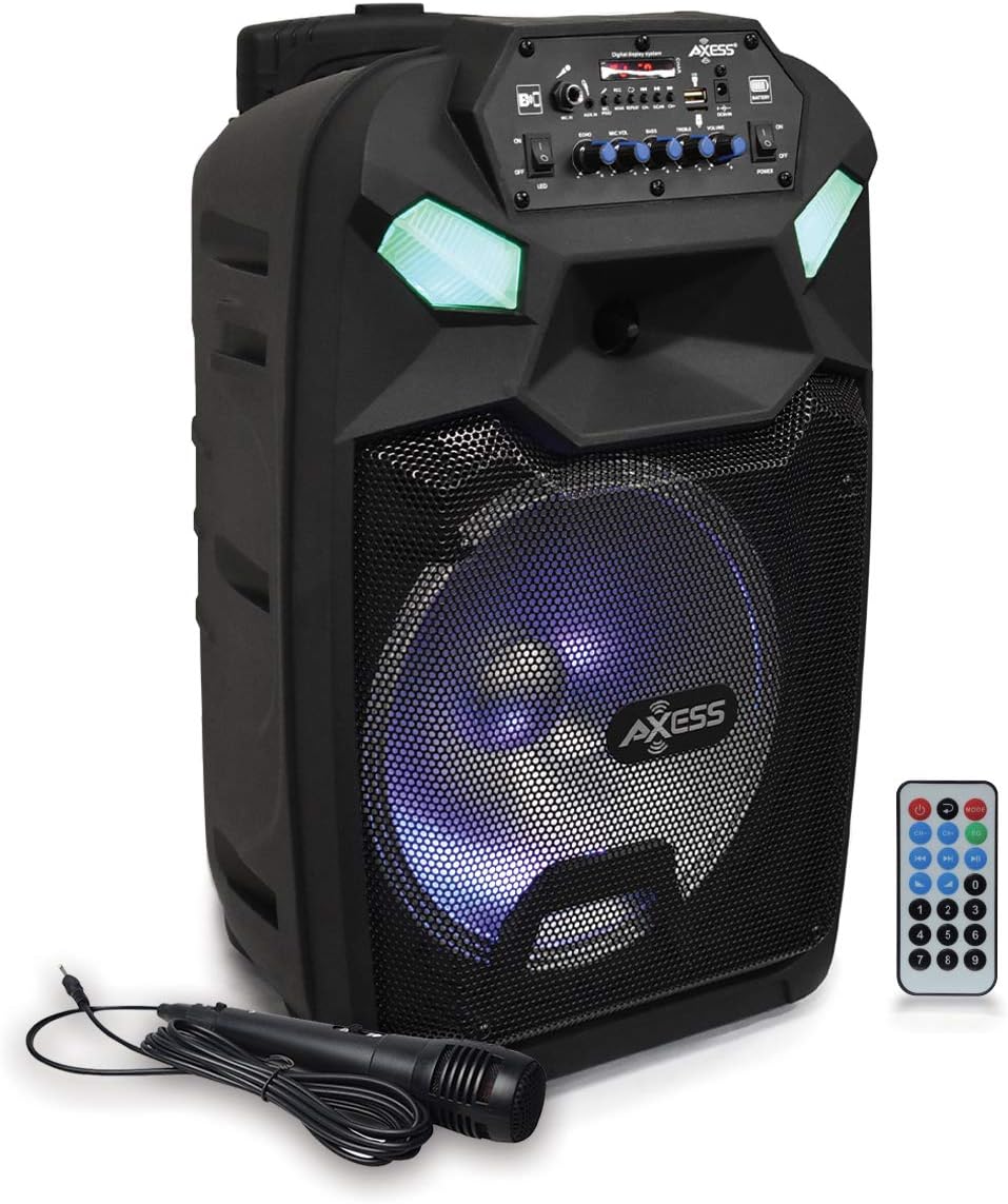 Portable PA Speaker System with Wired Microphone, 12 Wireless Bluetooth Speaker with Rechargeable Battery and Party LED Lights W710