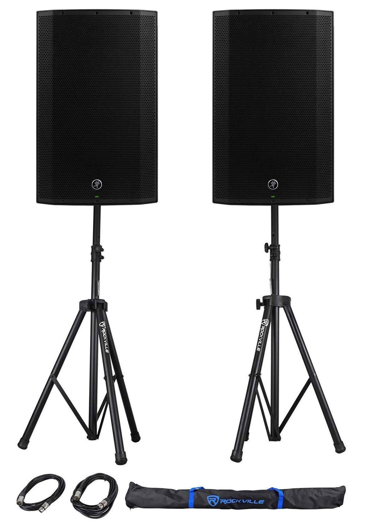 15x22 1300W Powered PA Speakers with Stands Cables Bag Q7722