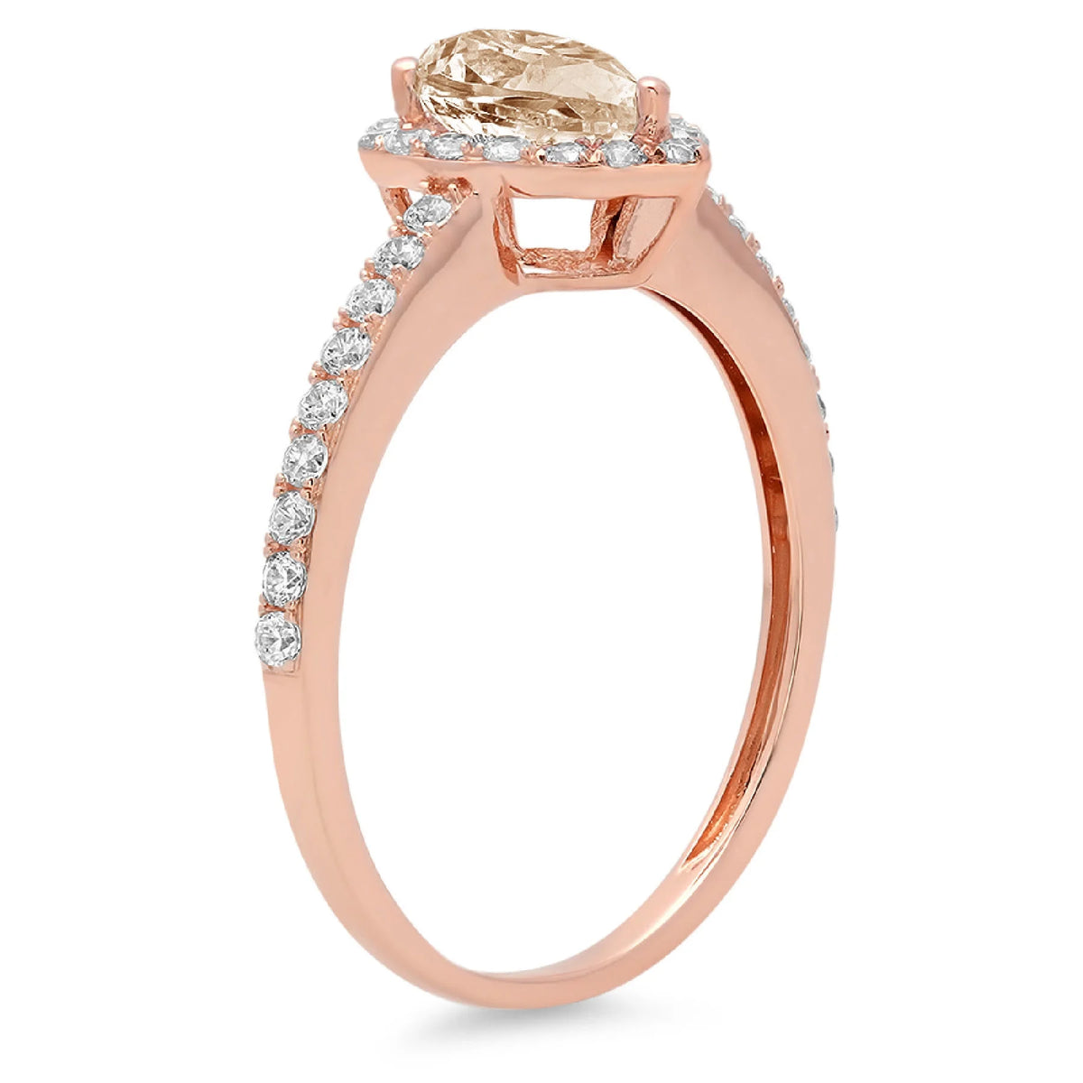 1.32ct Pear Cut Brown Champagne Simulated Diamond 18k Pink Rose Gold Halo Ring Size 3.5 B505638
