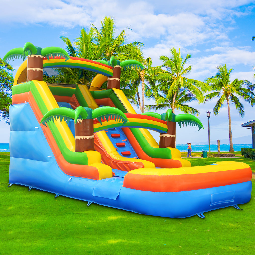 21 ft Inflatable Water Slide with Air Blower, Climbing Wall, Splash Pool L99252
