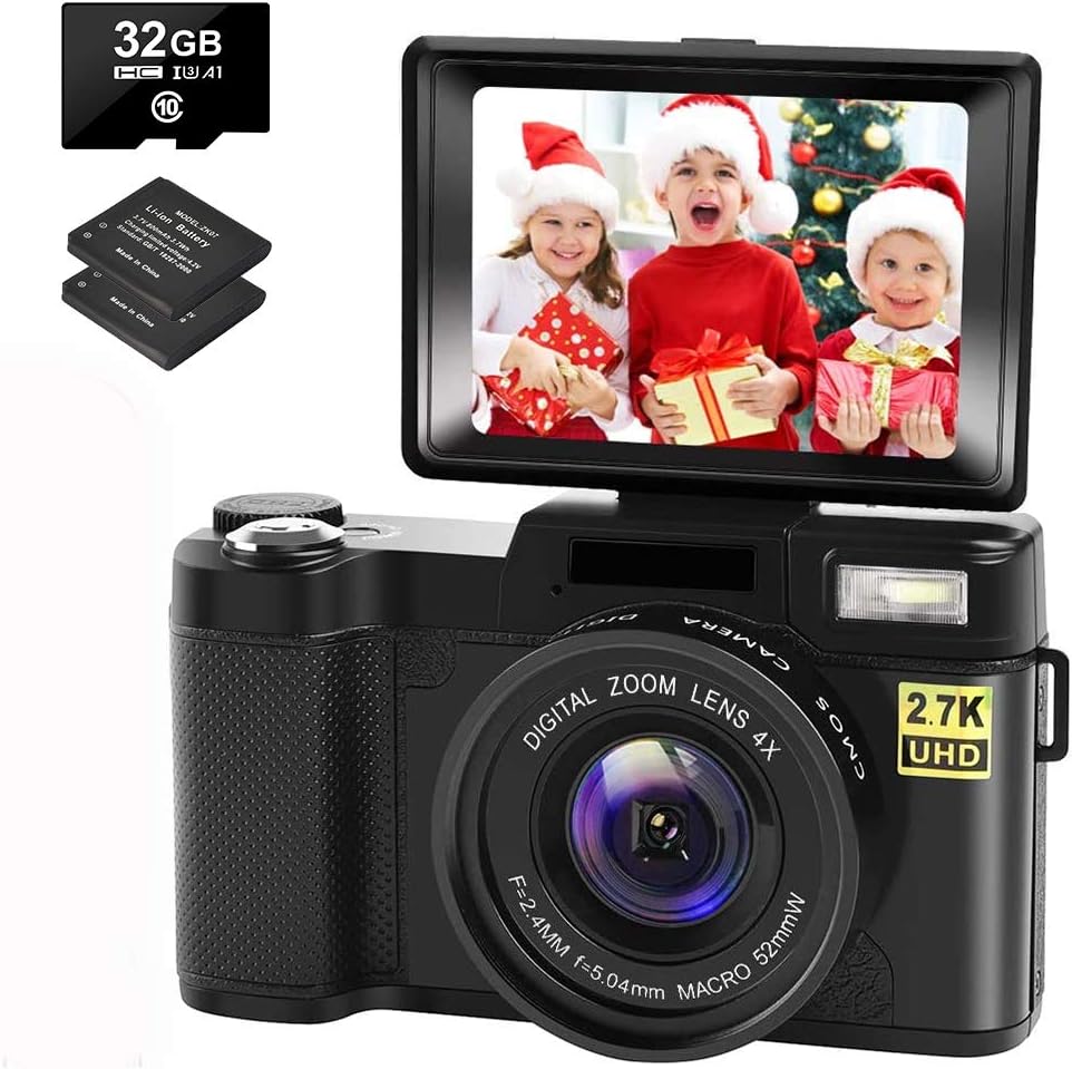 2.7K Vlogging Camera with Flip Screen and 32GB Memory Card J88965