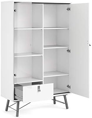 White Matte/Black Drawer China Cabinet with Glass Door D270