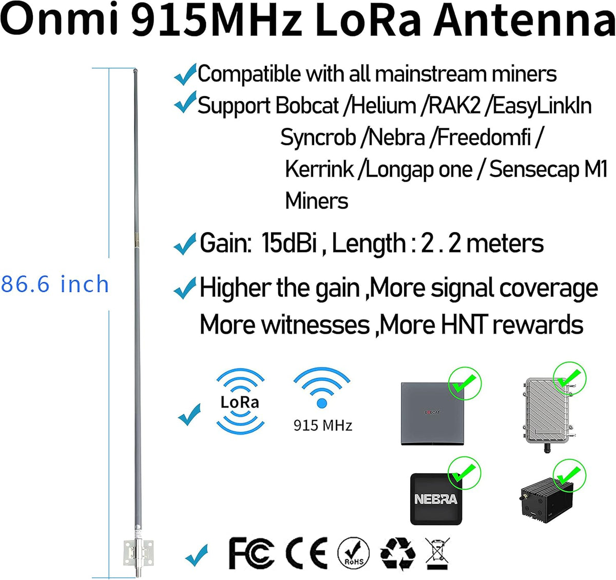 15dBi Fiberglass Antenna 86inch for LoRaWAN L394