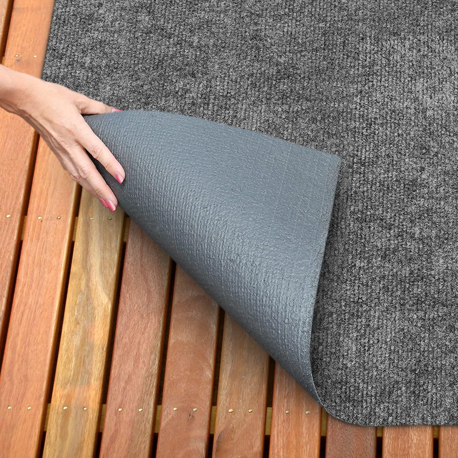 Gray 6 Feet x 15 Feet Indoor Outdoor Carpet with Rubber Backing N809281