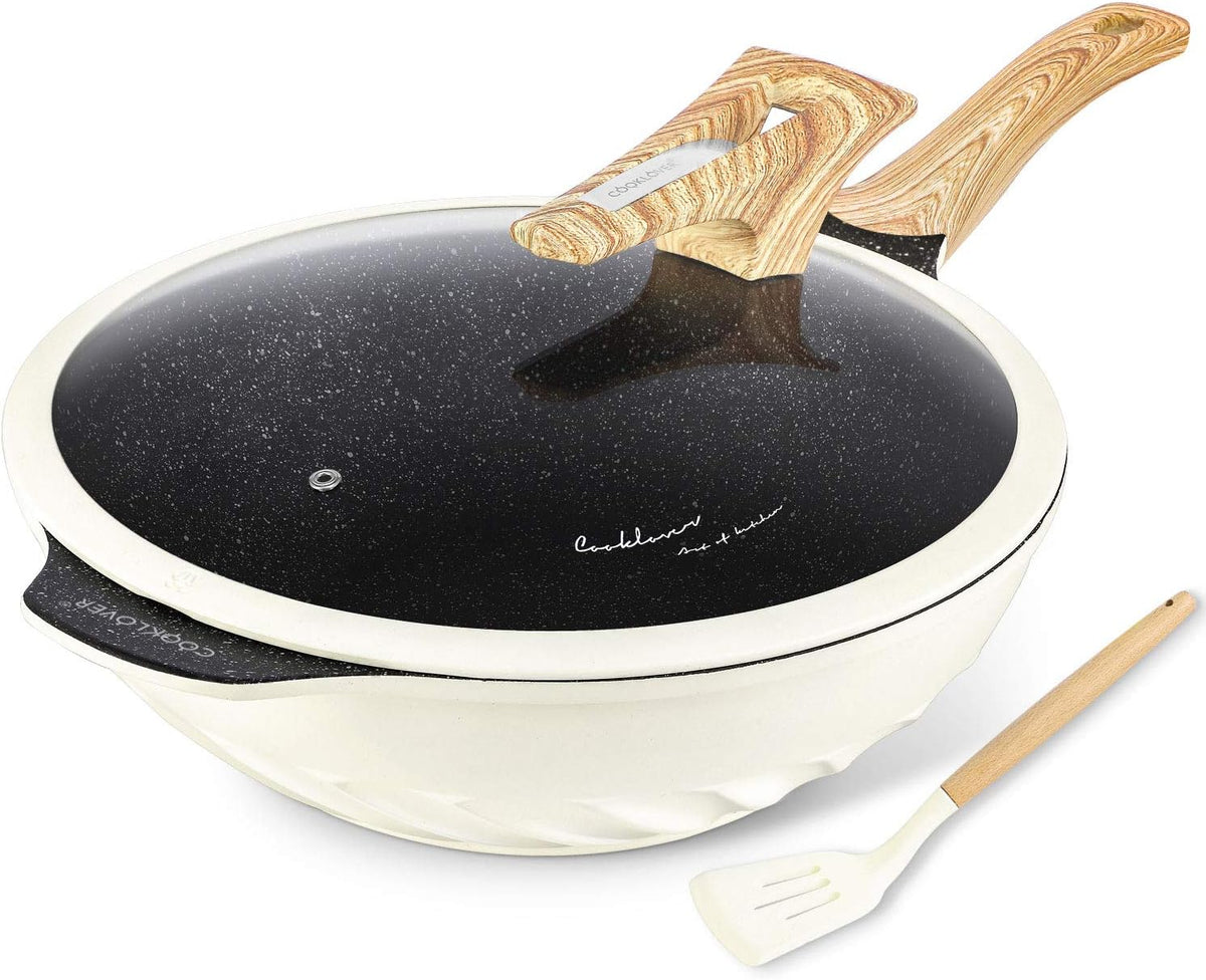 12.6 Inch Nonstick Die-cast Aluminum Wok with Lid T6649