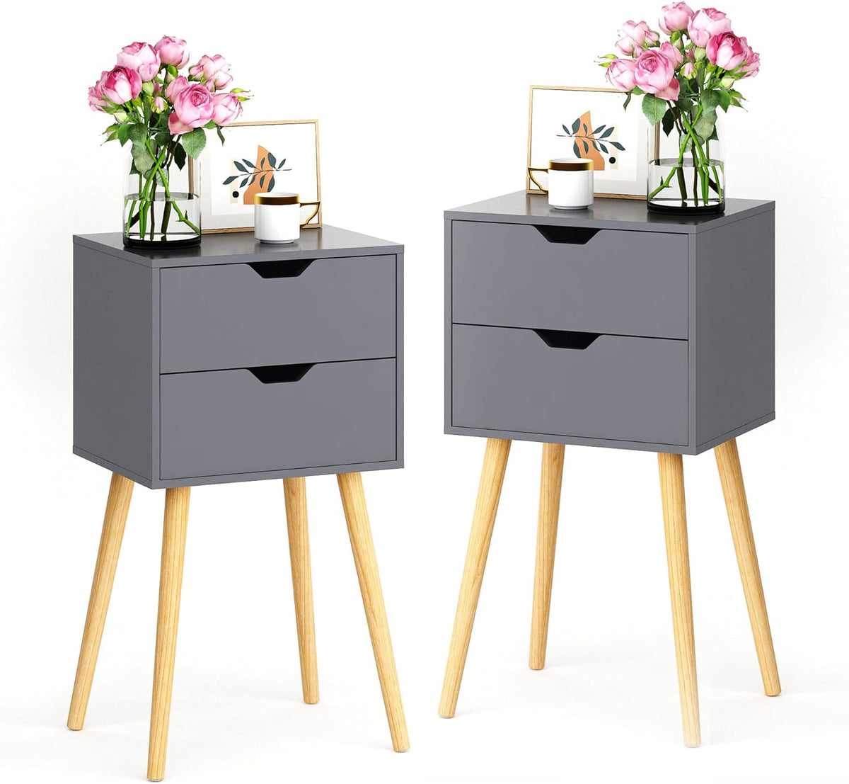 Set of 2 Blue Wood Nightstand with 2 Drawers T42017